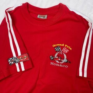 Vtg Grand Prix Monaco Racing T-Shirt Mens Red White Stripe Motorsport Tee Size M